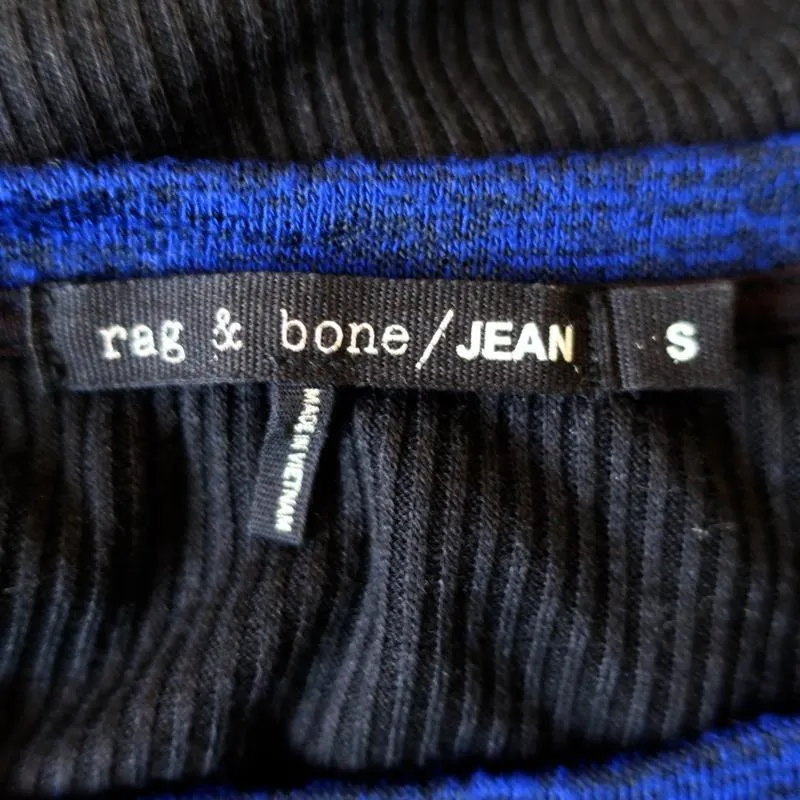 Rag & Bone/JEAN Sweater Blue & Black Stretch Jersey Size Small Crewneck Pullover