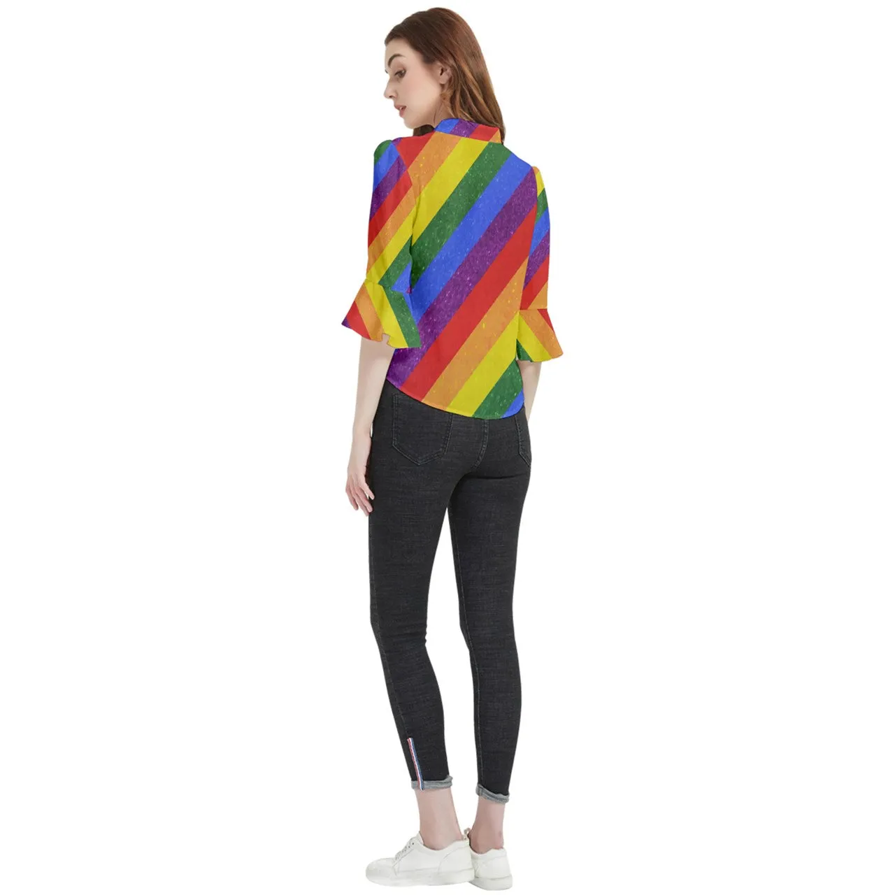 Rainbow Pride Loose Horn Sleeve Chiffon Blouse