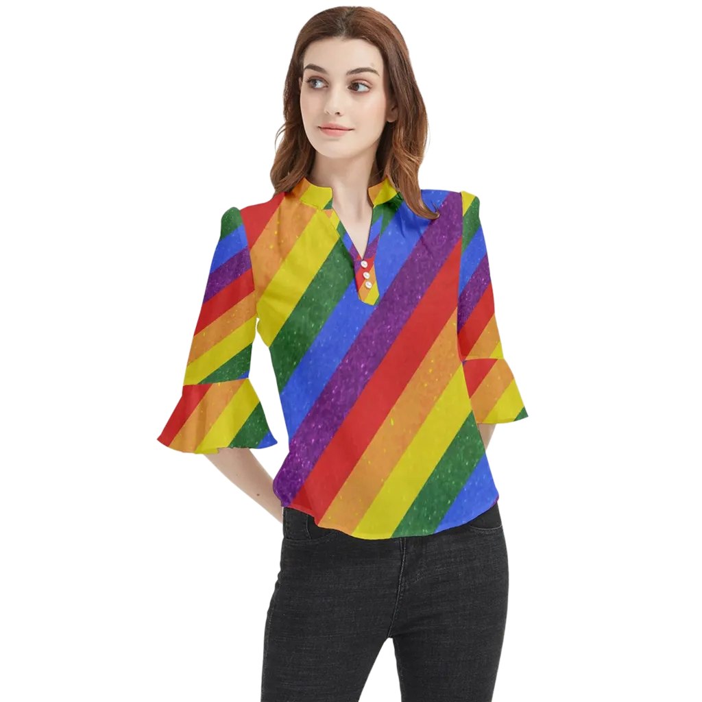 Rainbow Pride Loose Horn Sleeve Chiffon Blouse
