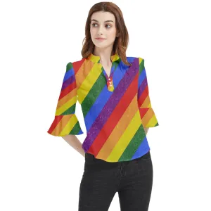 Rainbow Pride Loose Horn Sleeve Chiffon Blouse