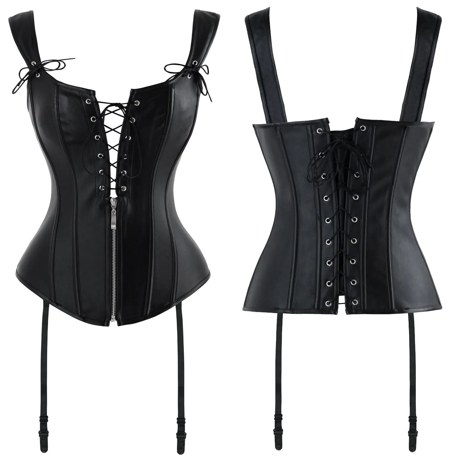 Renaissance Lace Up Vintage Boned Bustier Corset with Garters