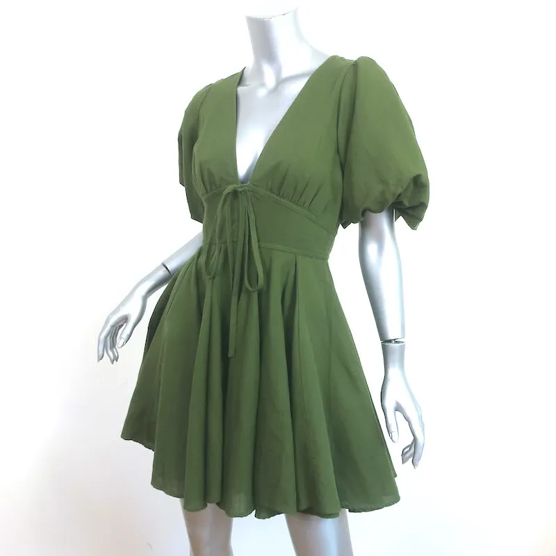 Rhode Puff Sleeve Mini Dress Madeline Olive Linen-Cotton Size 2