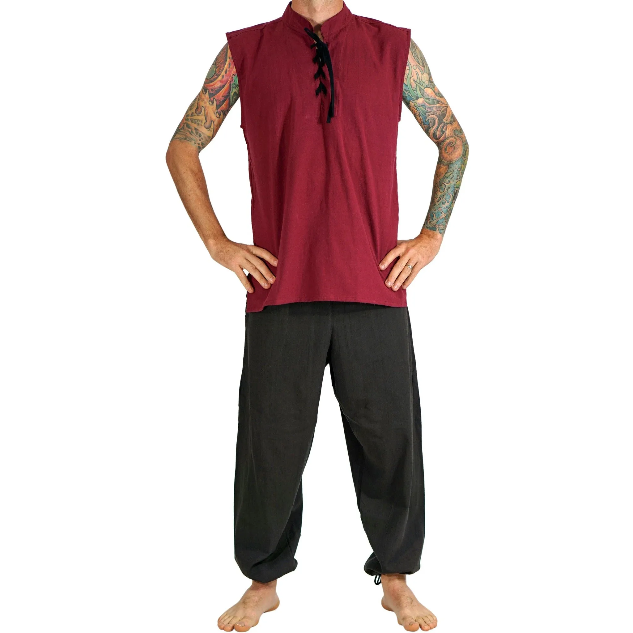 'Rogue' Medieval Sleeveless Shirt - Maroon Red