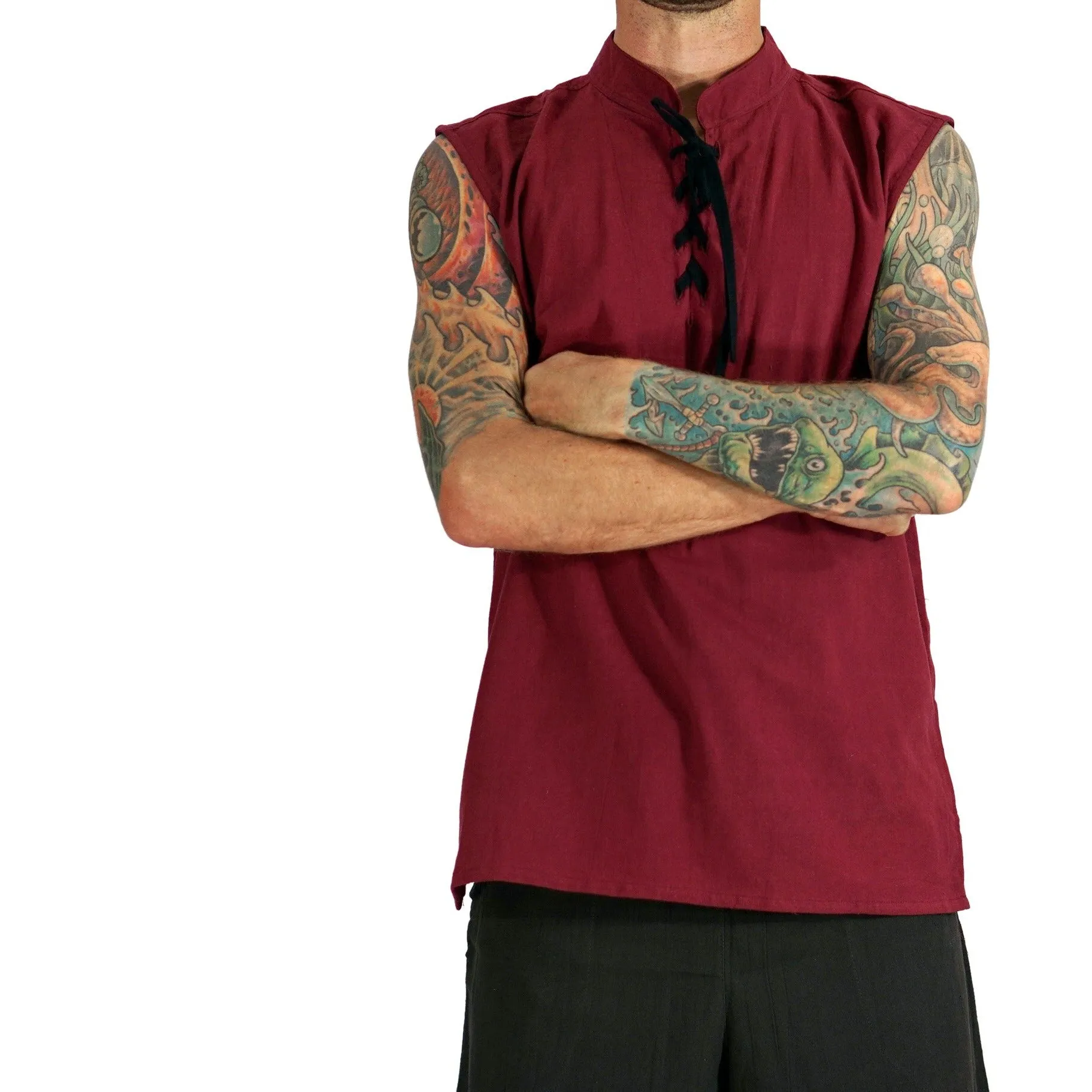 'Rogue' Medieval Sleeveless Shirt - Maroon Red