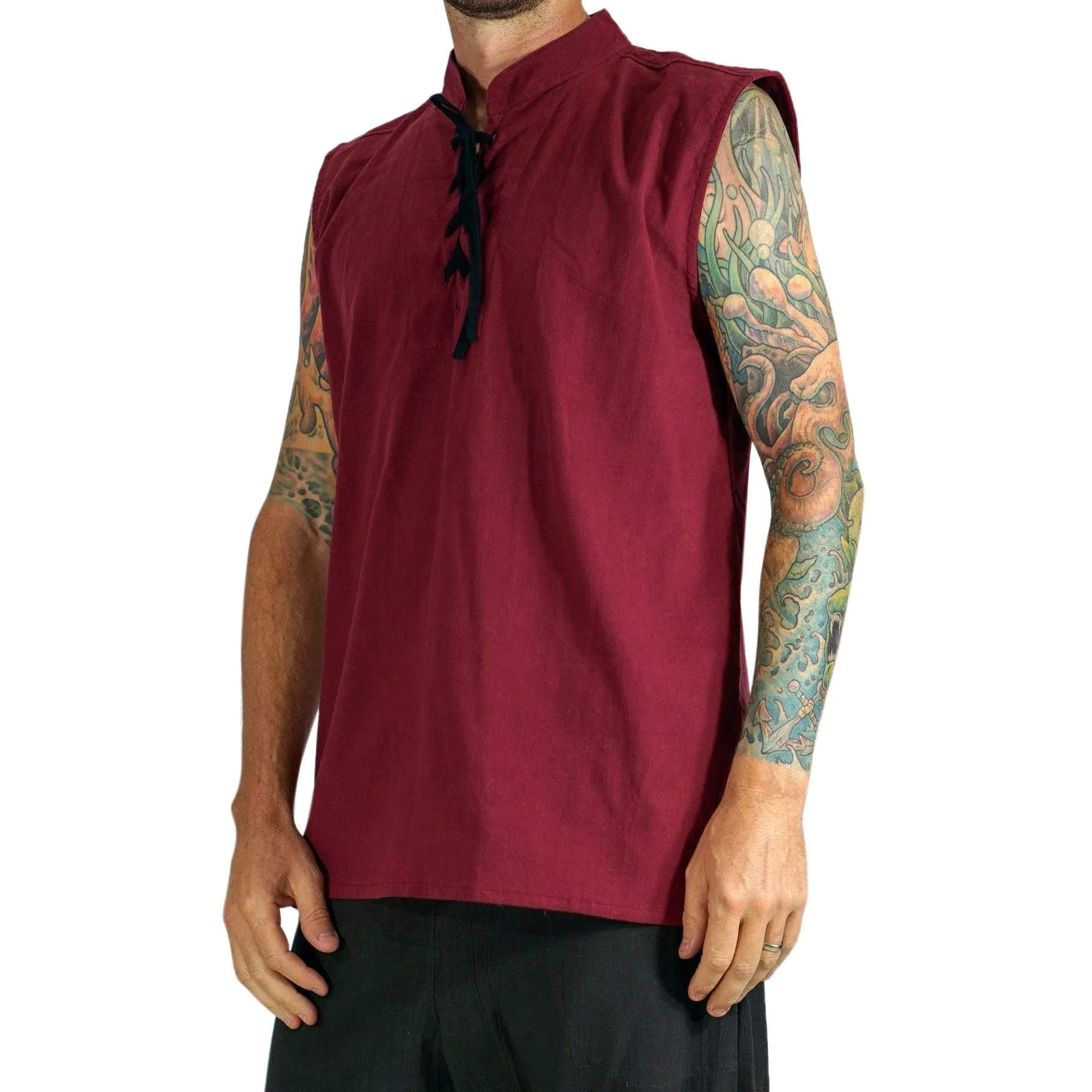 'Rogue' Medieval Sleeveless Shirt - Maroon Red