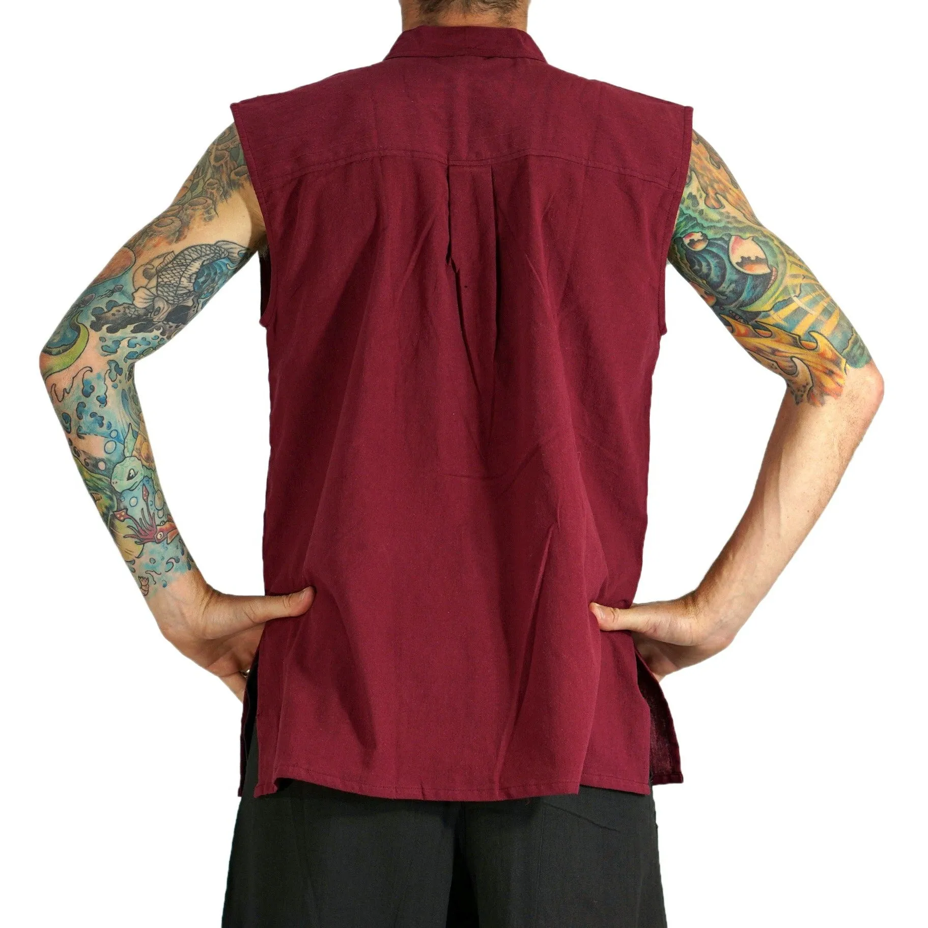 'Rogue' Medieval Sleeveless Shirt - Maroon Red