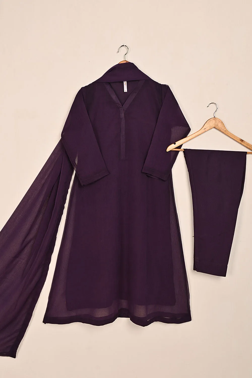 RTW-118-Purple -  3Pc Stitched Chiffon Shirt
