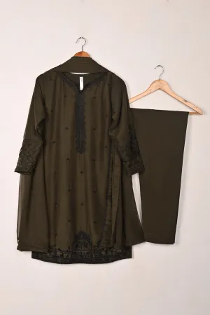 RTW-200-Mehndi -  3Pc Ready to Wear Embroidered Chiffon Dress