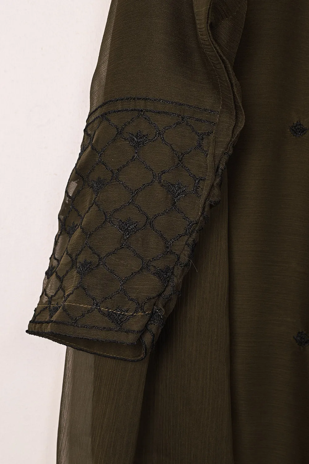 RTW-200-Mehndi -  3Pc Ready to Wear Embroidered Chiffon Dress