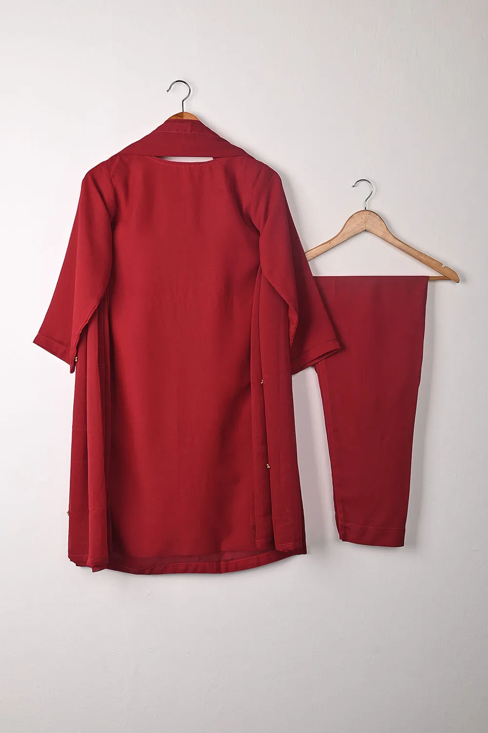 RTW-259-Red - 3Pc Ready to Wear Embroidered Adda Work Chiffon Dress