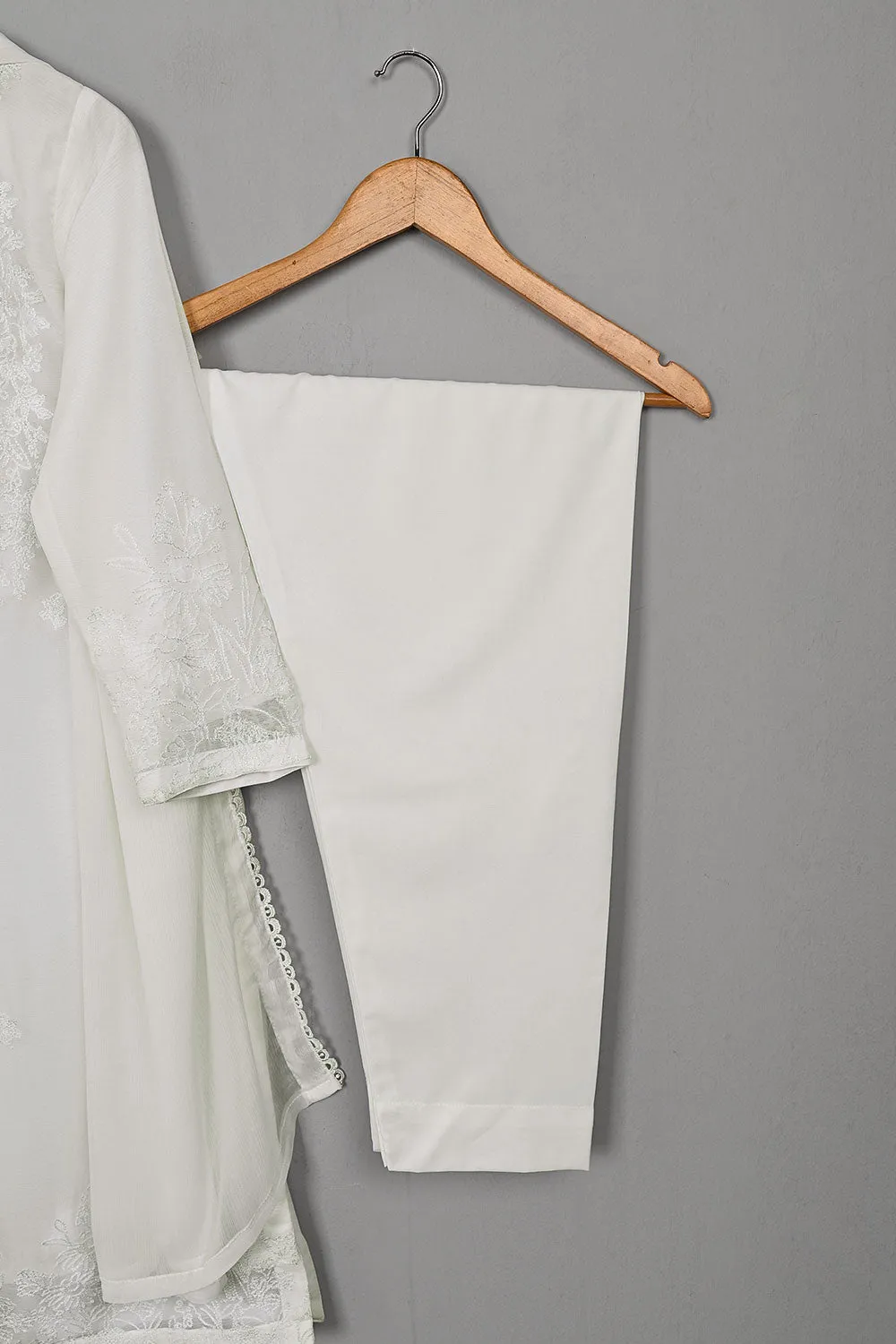 RTW-264-Off White - 3Pc Ready to Wear Embroidered Chiffon Dress