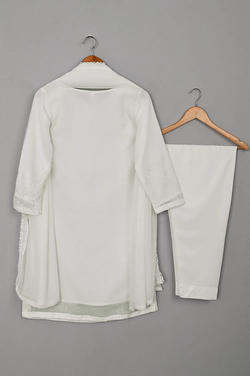 RTW-264-Off White - 3Pc Ready to Wear Embroidered Chiffon Dress