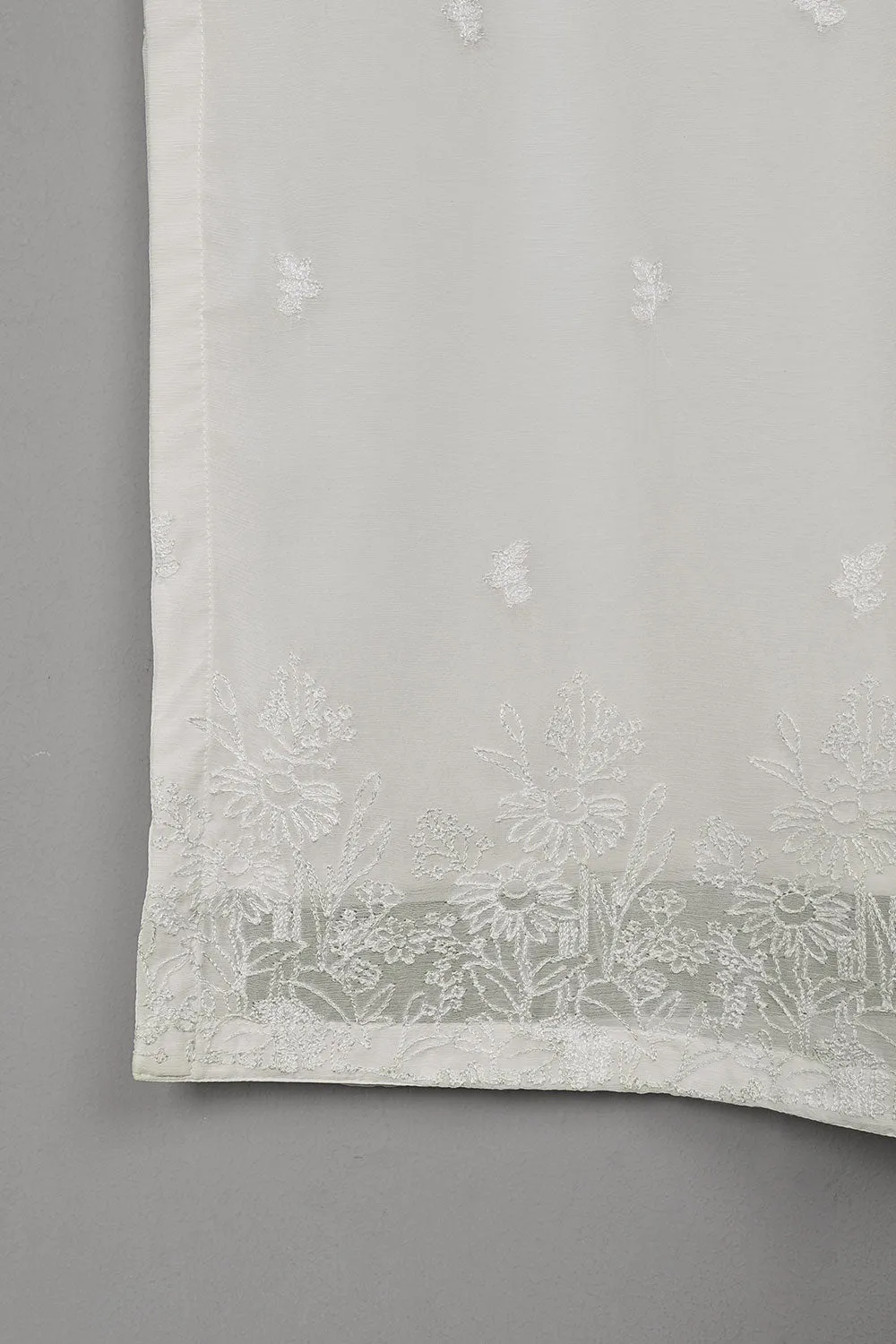 RTW-264-Off White - 3Pc Ready to Wear Embroidered Chiffon Dress
