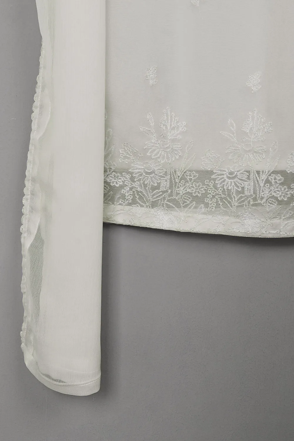 RTW-264-Off White - 3Pc Ready to Wear Embroidered Chiffon Dress