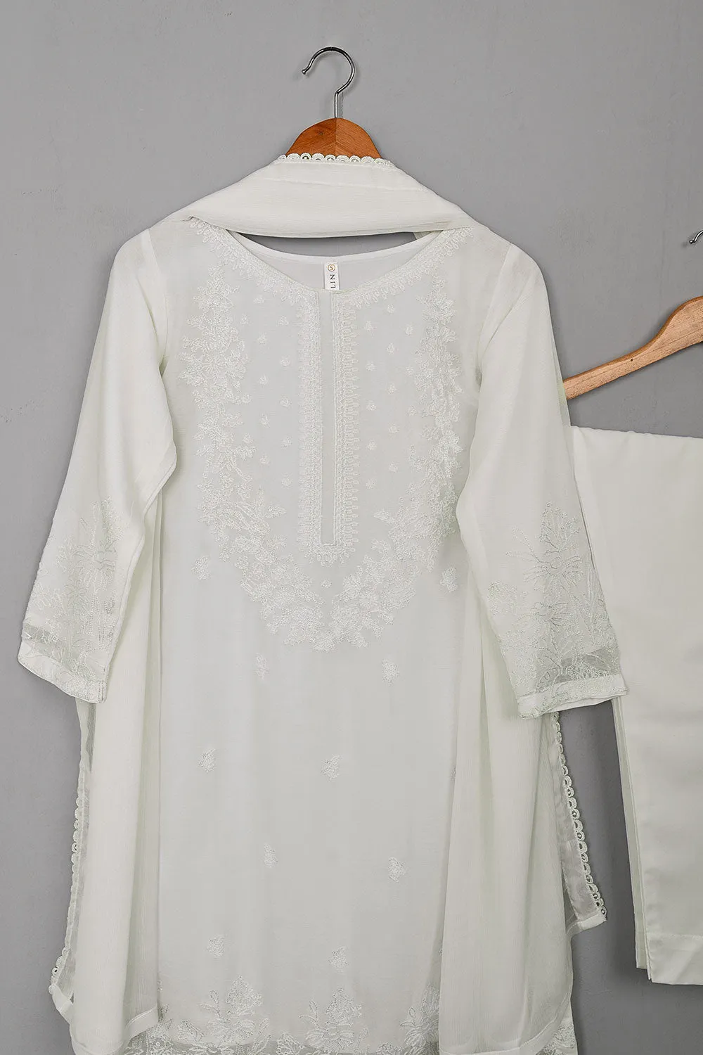 RTW-264-Off White - 3Pc Ready to Wear Embroidered Chiffon Dress