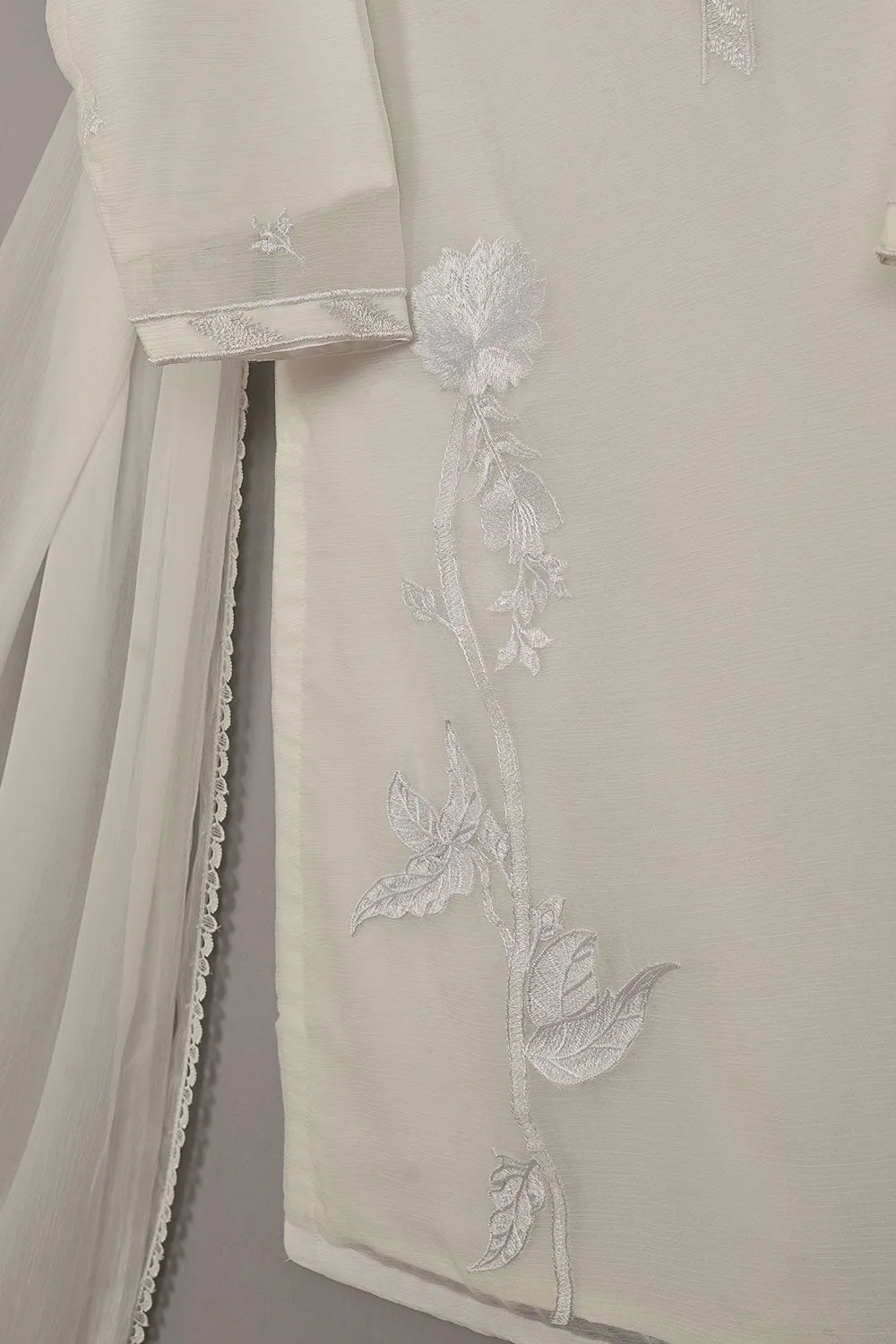 RTW-268-Off White - 3Pc Ready to Wear Embroidered Chiffon Dress