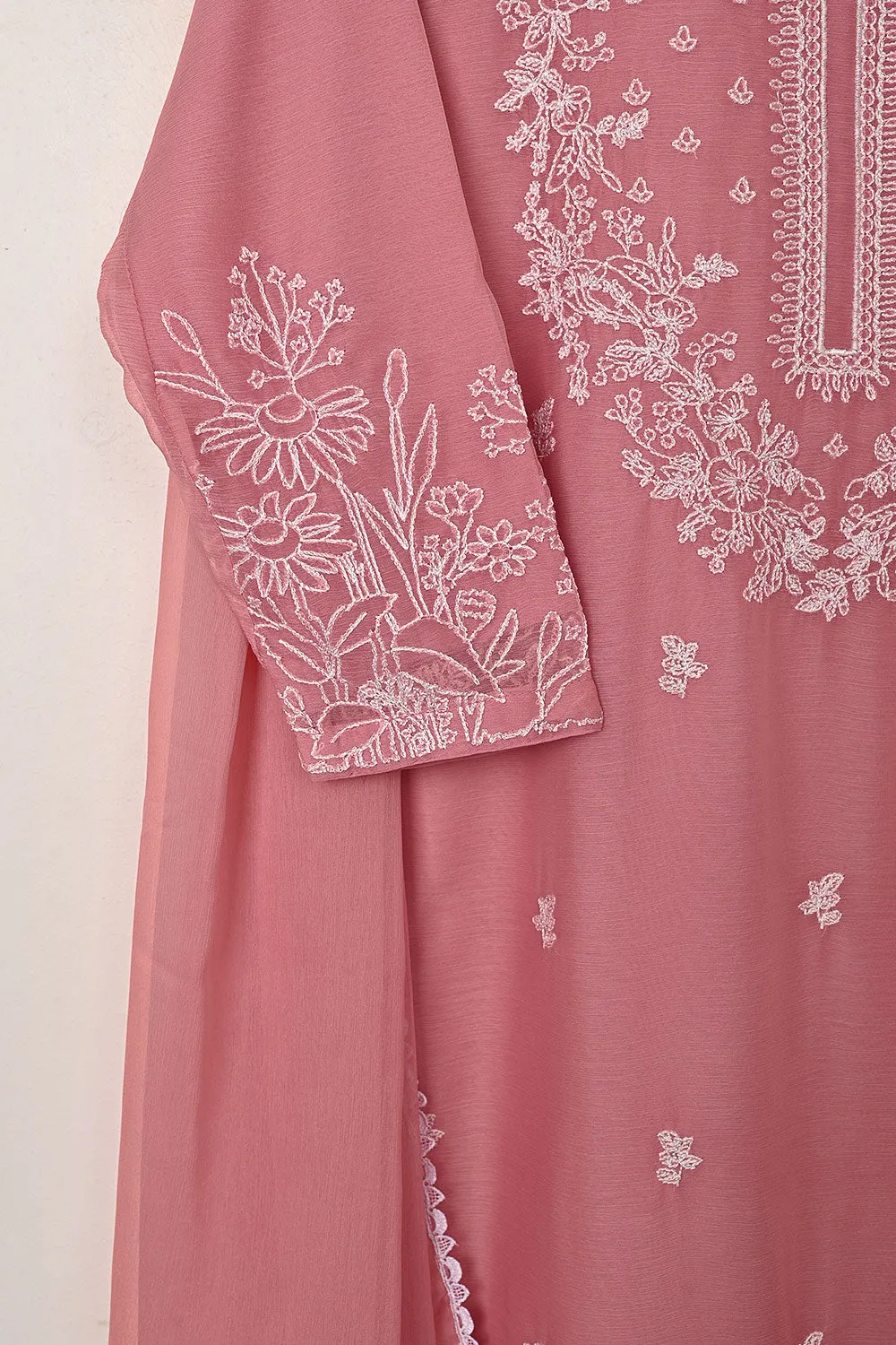 RTW-299-Tea Pink -  3Pc Ready to Wear Embroidered Chiffon Dress