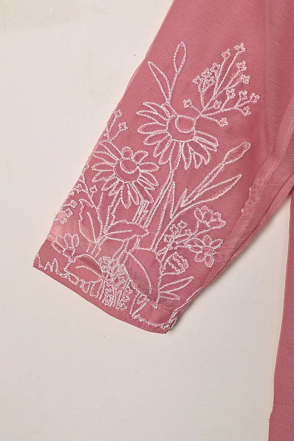 RTW-299-Tea Pink -  3Pc Ready to Wear Embroidered Chiffon Dress