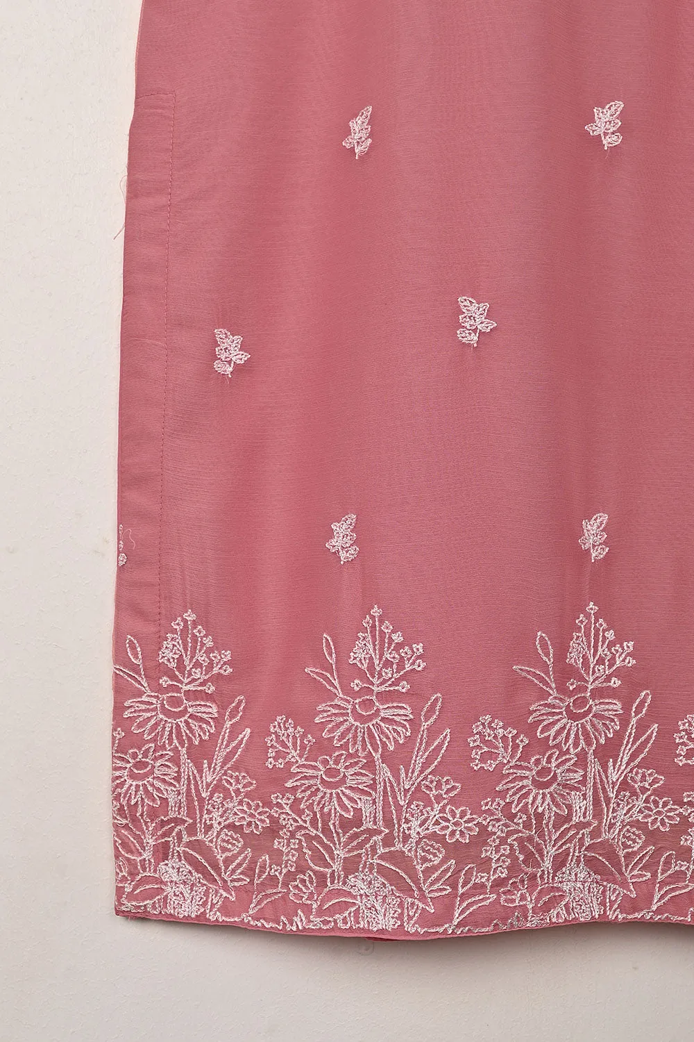 RTW-299-Tea Pink -  3Pc Ready to Wear Embroidered Chiffon Dress
