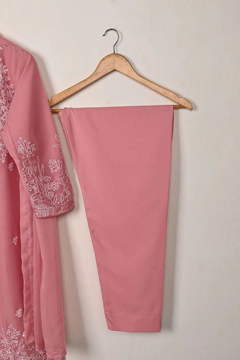 RTW-299-Tea Pink -  3Pc Ready to Wear Embroidered Chiffon Dress