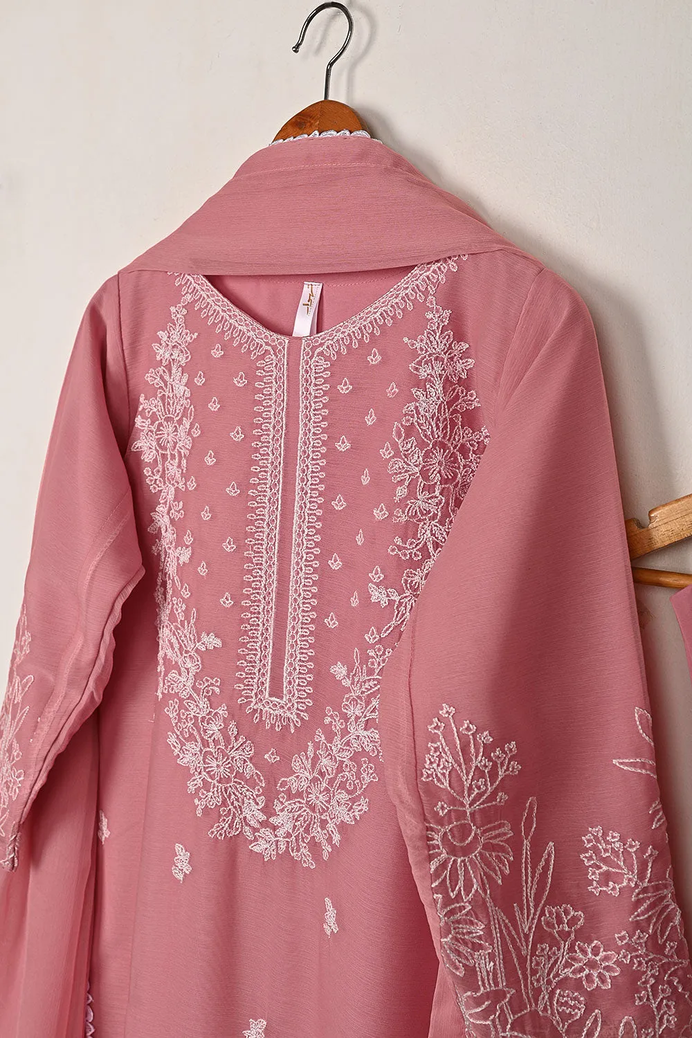 RTW-299-Tea Pink -  3Pc Ready to Wear Embroidered Chiffon Dress