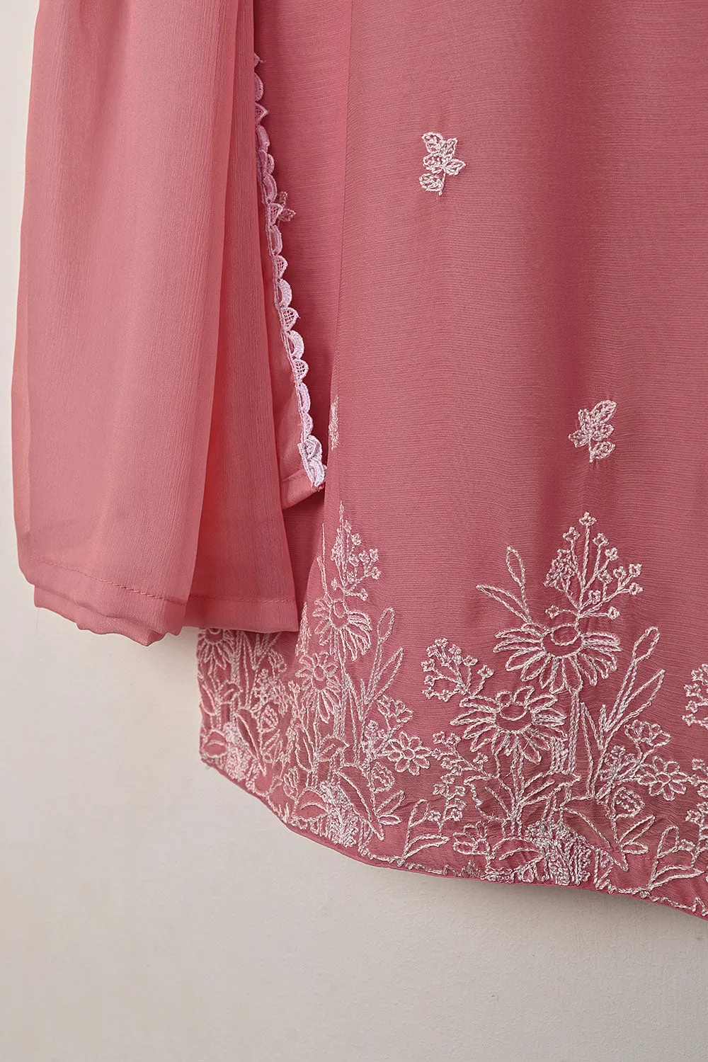 RTW-299-Tea Pink -  3Pc Ready to Wear Embroidered Chiffon Dress