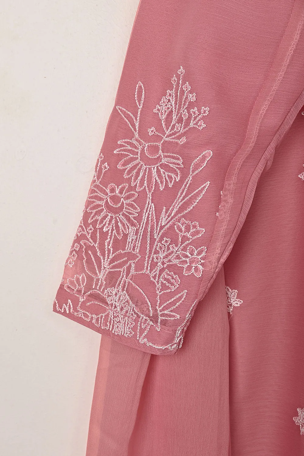 RTW-299-Tea Pink -  3Pc Ready to Wear Embroidered Chiffon Dress