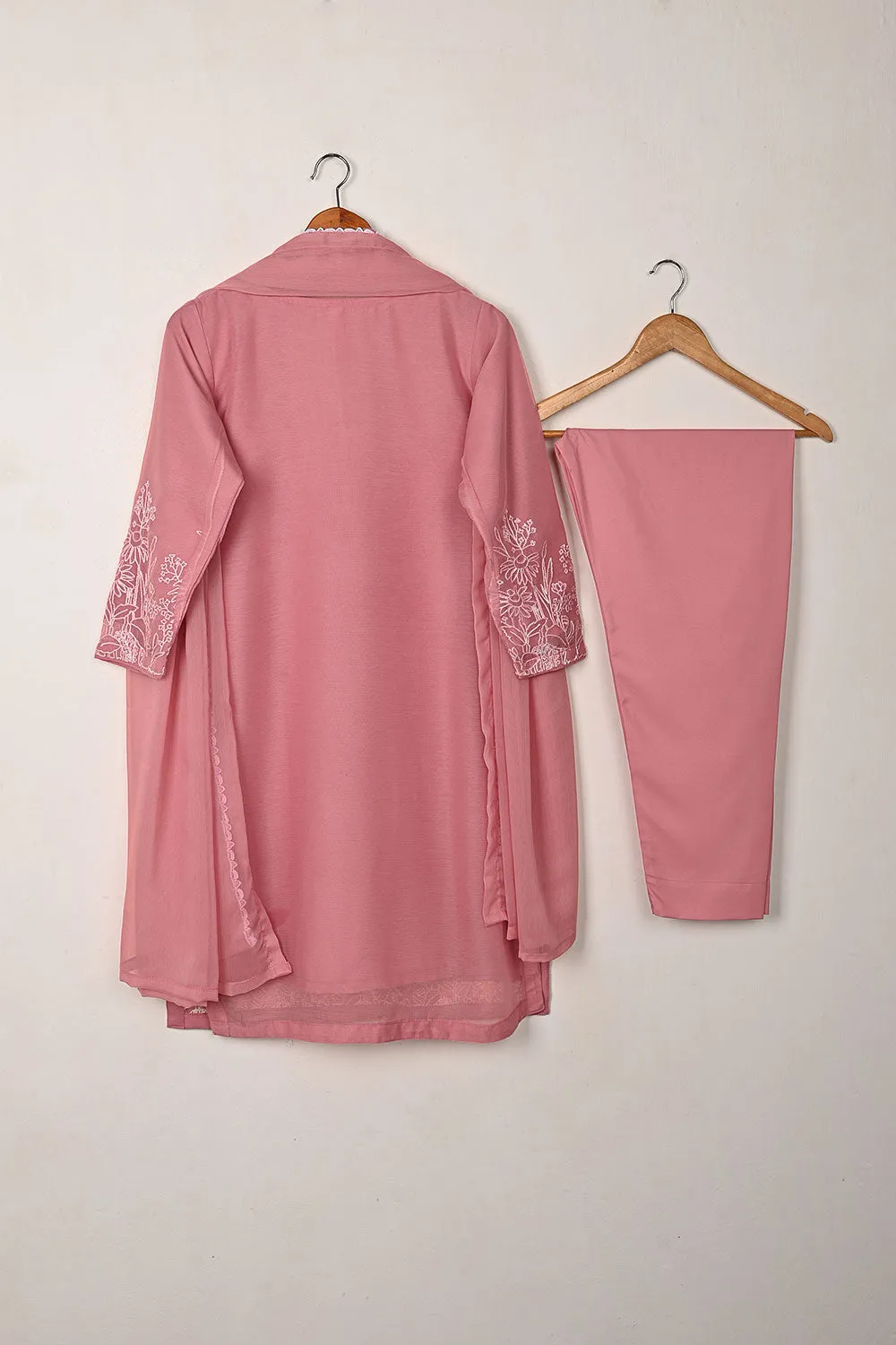 RTW-299-Tea Pink -  3Pc Ready to Wear Embroidered Chiffon Dress