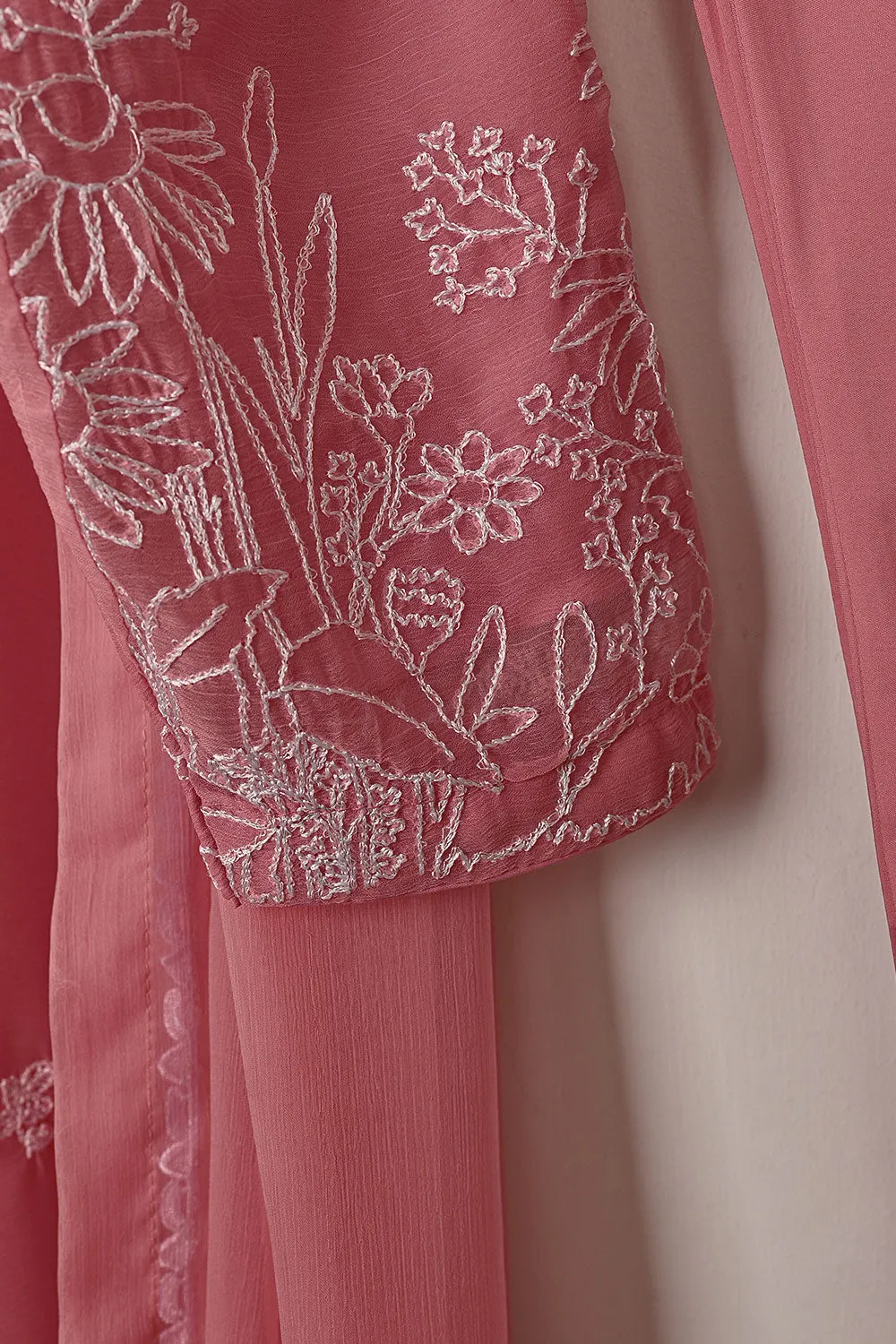 RTW-299-Tea Pink -  3Pc Ready to Wear Embroidered Chiffon Dress