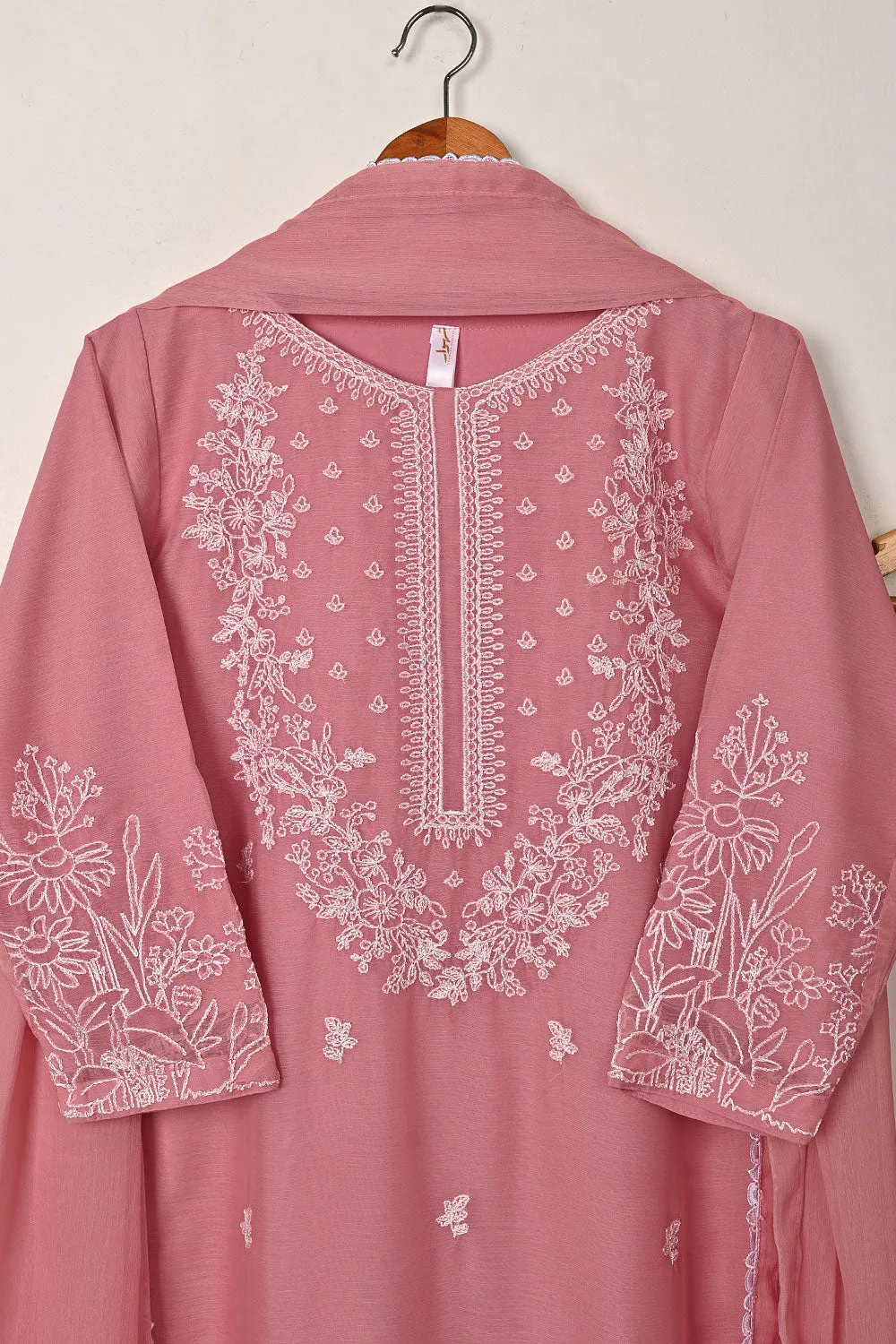 RTW-299-Tea Pink -  3Pc Ready to Wear Embroidered Chiffon Dress