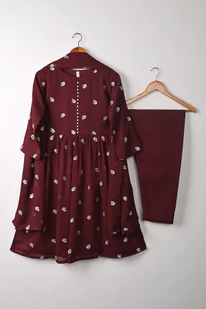RTW-346-Maroon - 3Pc Ready to Wear Embroidered Chiffon Frock