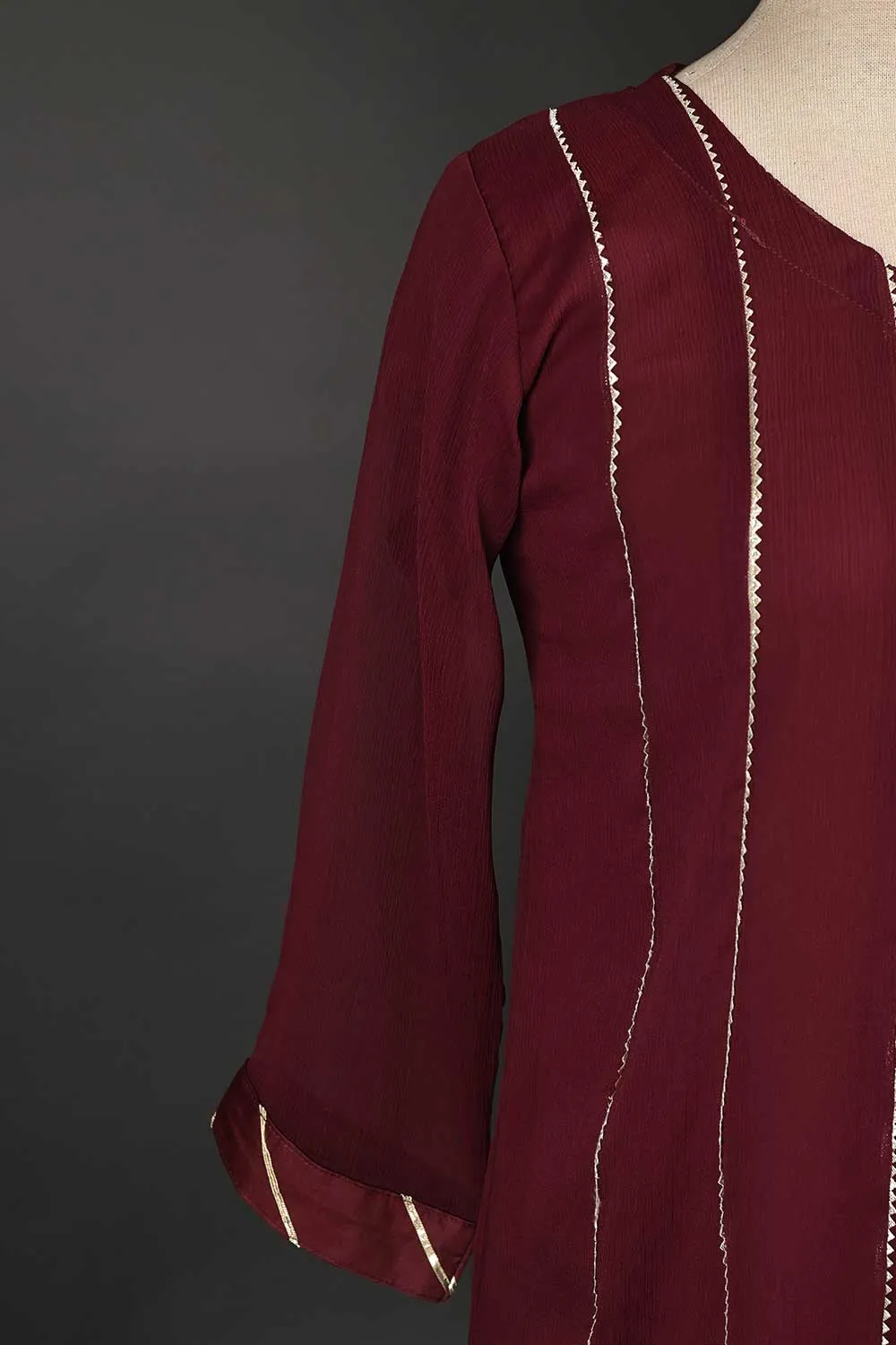 RTW-74-Maroon -  3Pc Stitched Chiffon Frock
