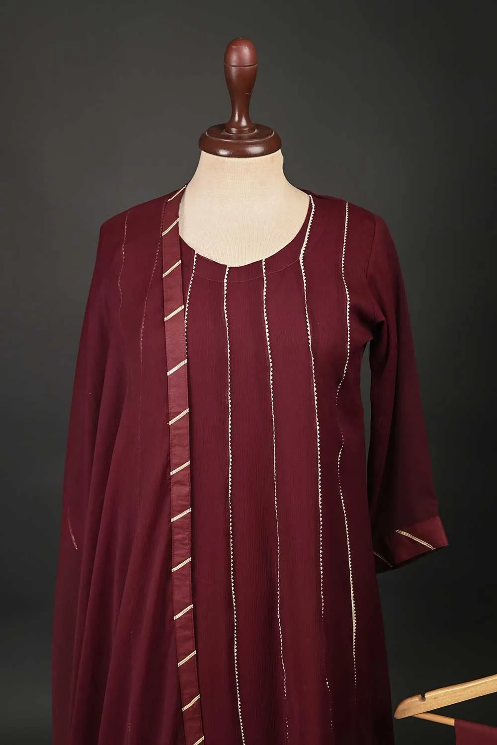 RTW-74-Maroon -  3Pc Stitched Chiffon Frock