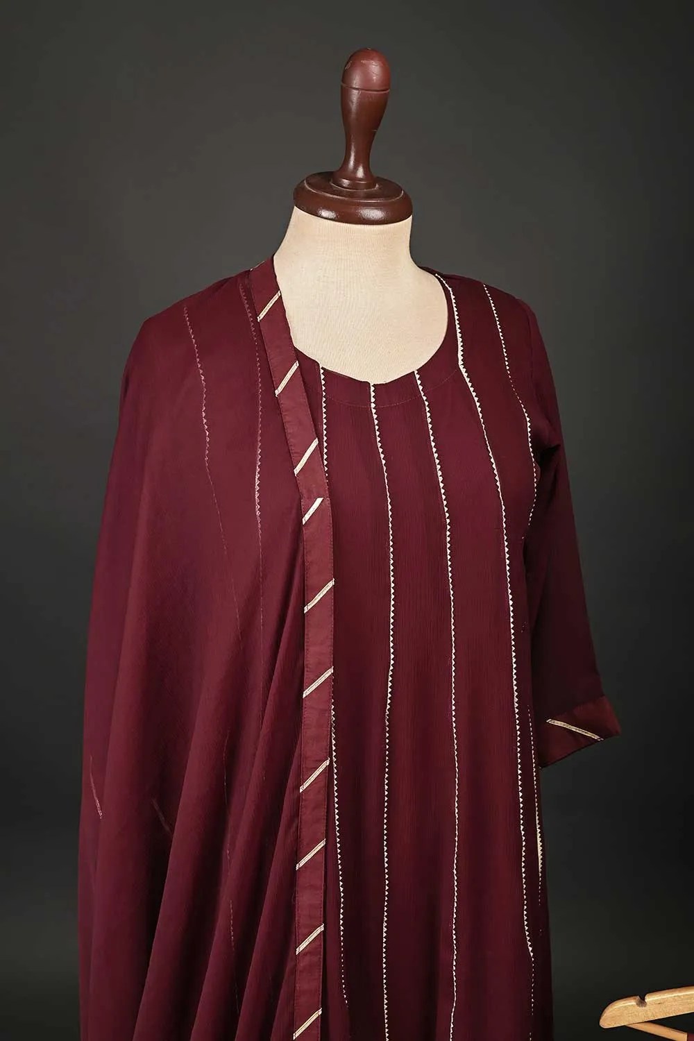 RTW-74-Maroon -  3Pc Stitched Chiffon Frock