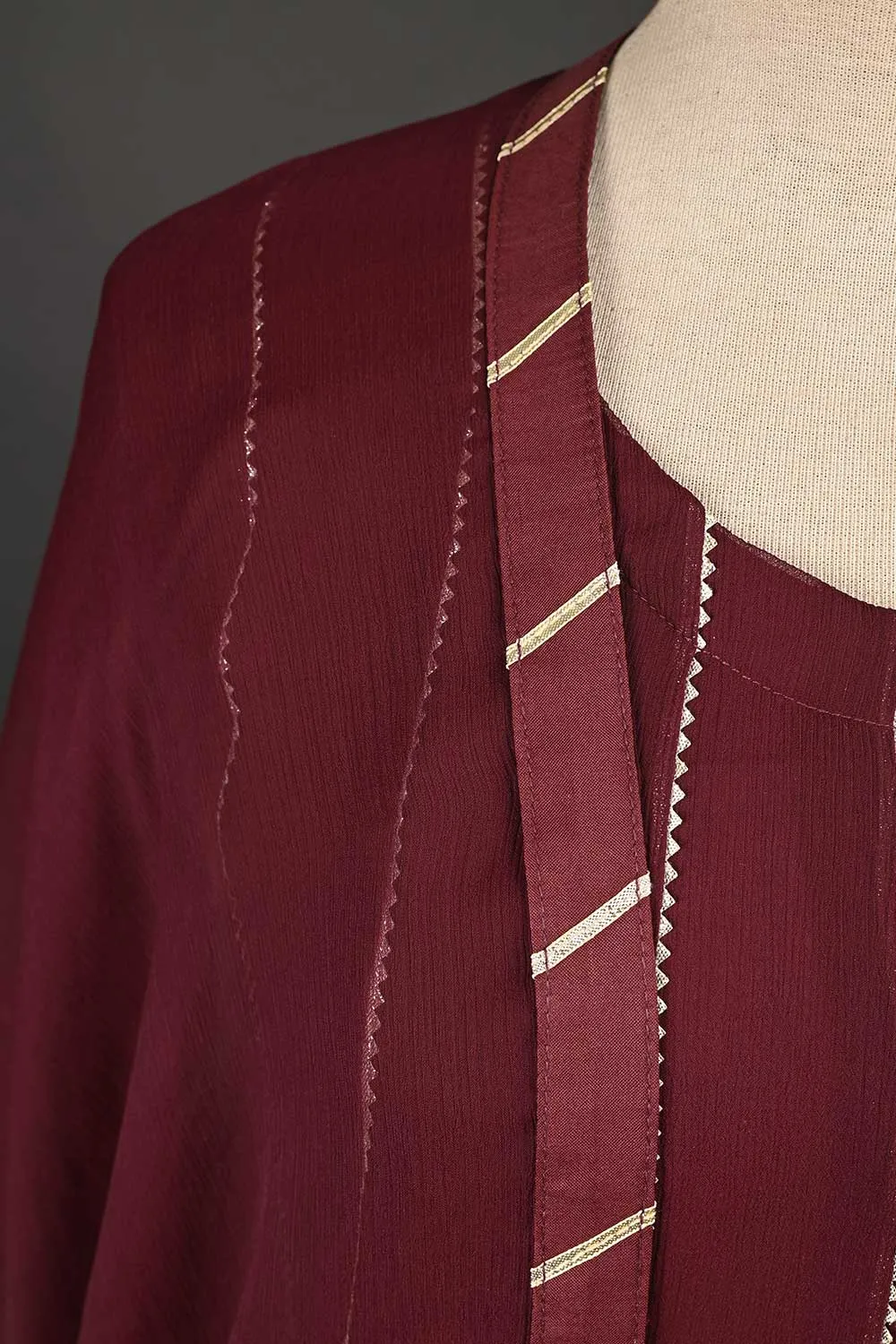 RTW-74-Maroon -  3Pc Stitched Chiffon Frock