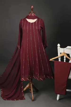 RTW-74-Maroon -  3Pc Stitched Chiffon Frock