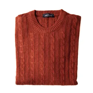 Rust Cotton/Linen Cable Knit Crewneck