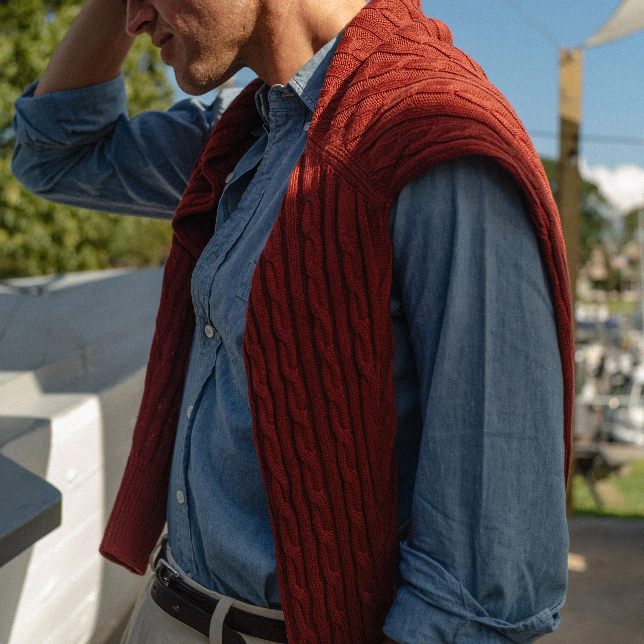 Rust Cotton/Linen Cable Knit Crewneck