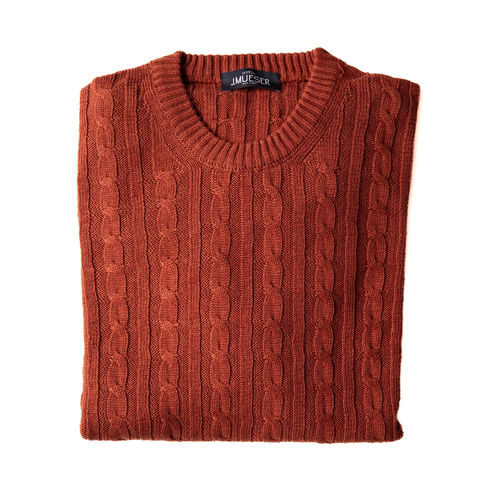 Rust Cotton/Linen Cable Knit Crewneck