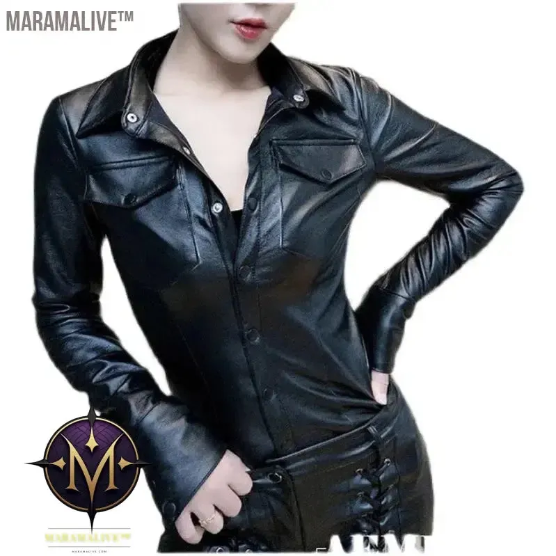 S-4XL Women Faux Leather Shirt Long Sleeve Ladies Plus Velvet Blouses Women Streetwear Motorcycle Leather Shirts Black Tops C367