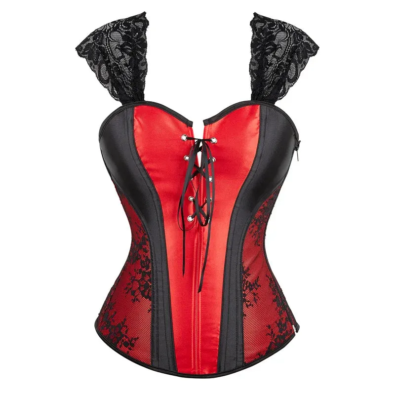 S Overbust Corset Top with Straps Jacquard Corset Bustier Zipper Plus Size for Women Corset Dress with Skirt Black Red purple