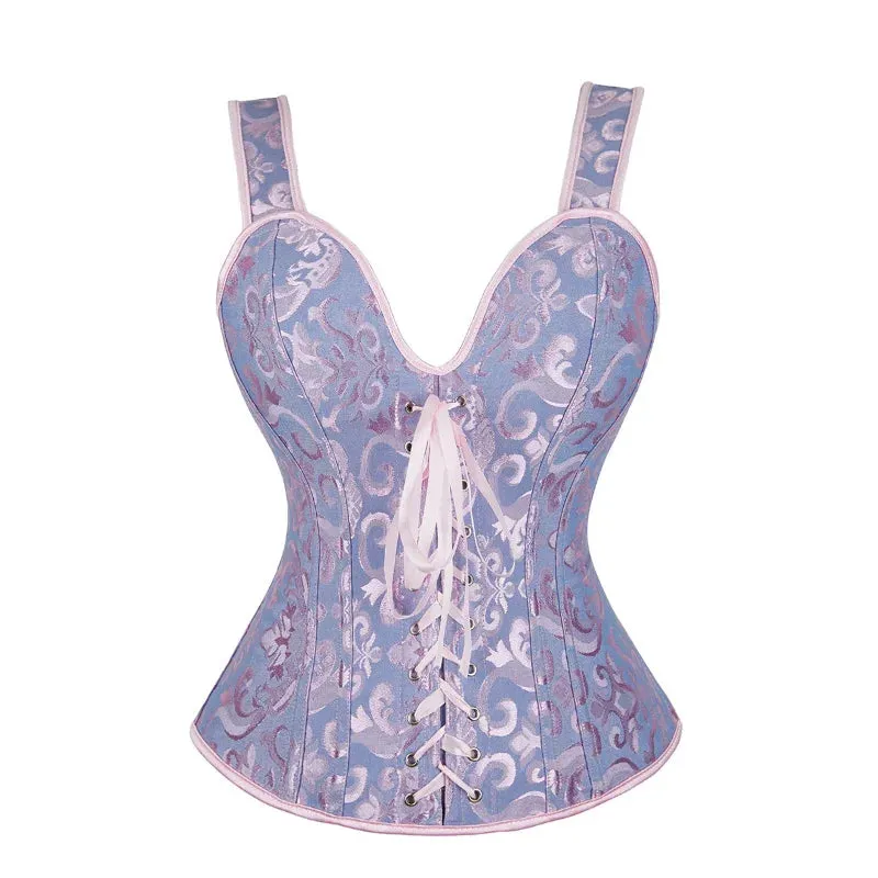S Overbust Corset Top with Straps Jacquard Corset Bustier Zipper Plus Size for Women Corset Dress with Skirt Black Red purple