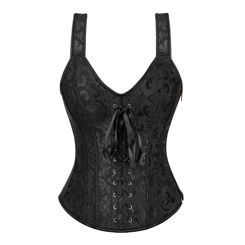 S Overbust Corset Top with Straps Jacquard Corset Bustier Zipper Plus Size for Women Corset Dress with Skirt Black Red purple