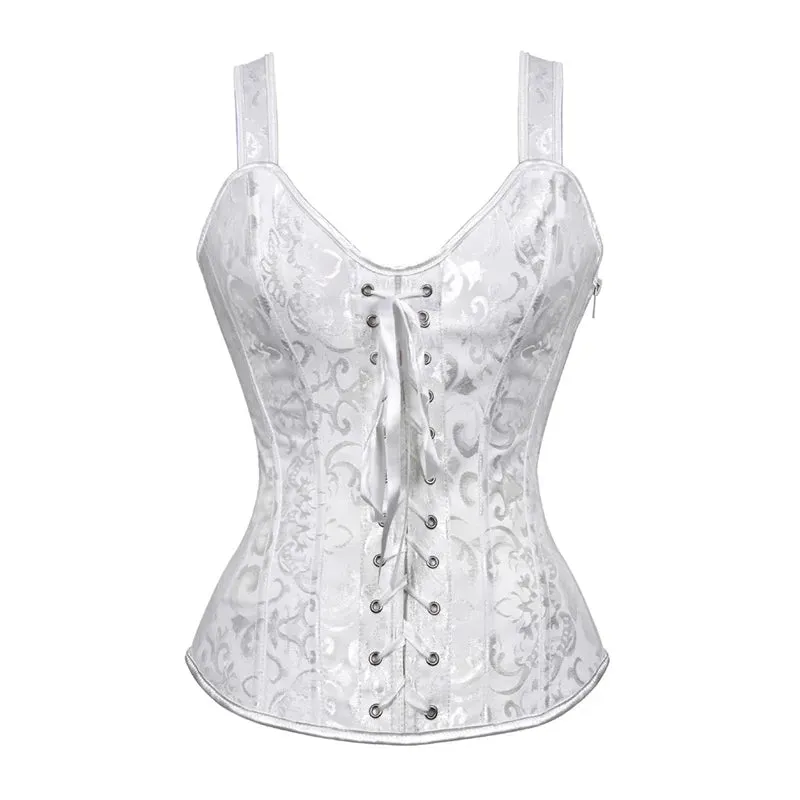S Overbust Corset Top with Straps Jacquard Corset Bustier Zipper Plus Size for Women Corset Dress with Skirt Black Red purple