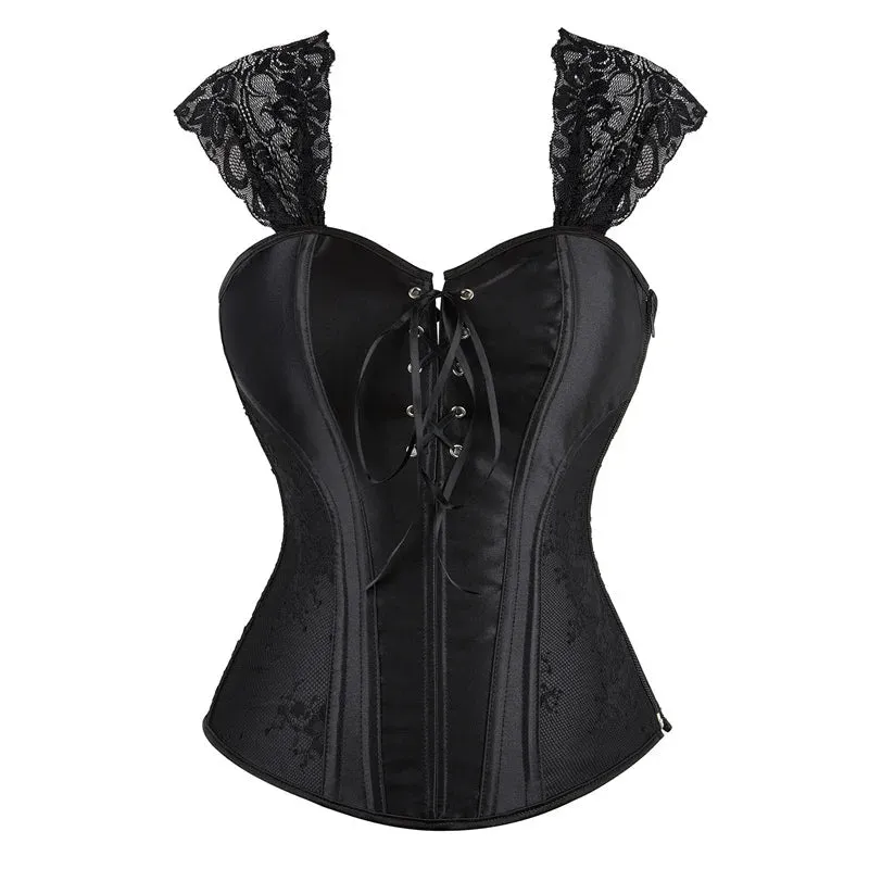 S Overbust Corset Top with Straps Jacquard Corset Bustier Zipper Plus Size for Women Corset Dress with Skirt Black Red purple