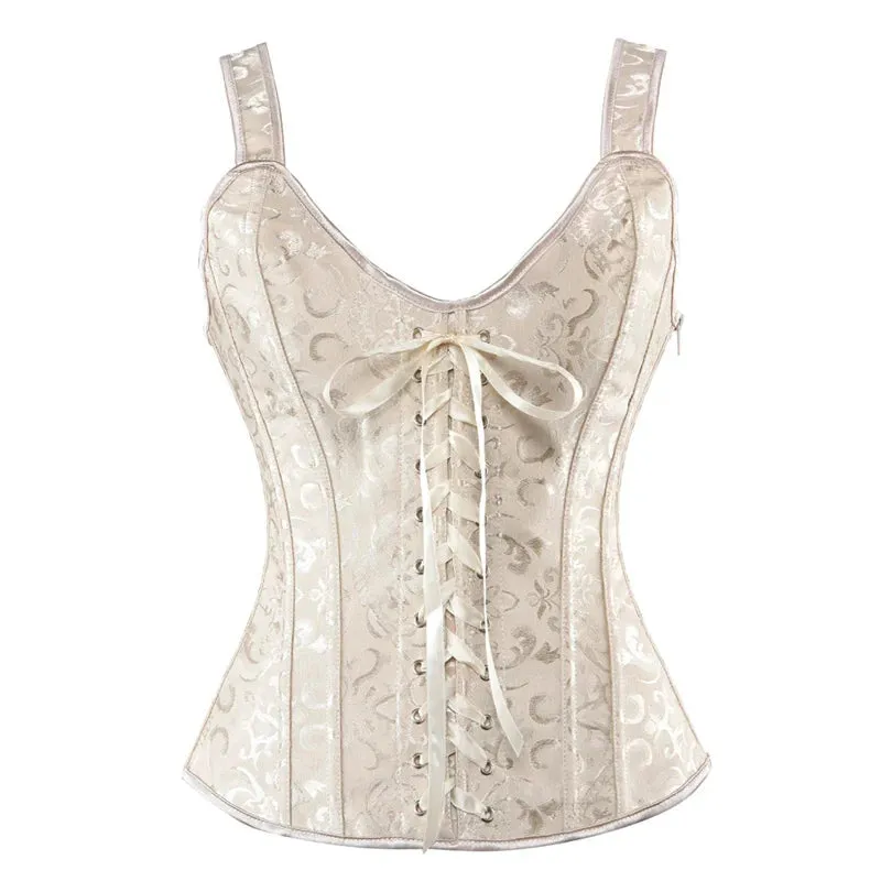 S Overbust Corset Top with Straps Jacquard Corset Bustier Zipper Plus Size for Women Corset Dress with Skirt Black Red purple