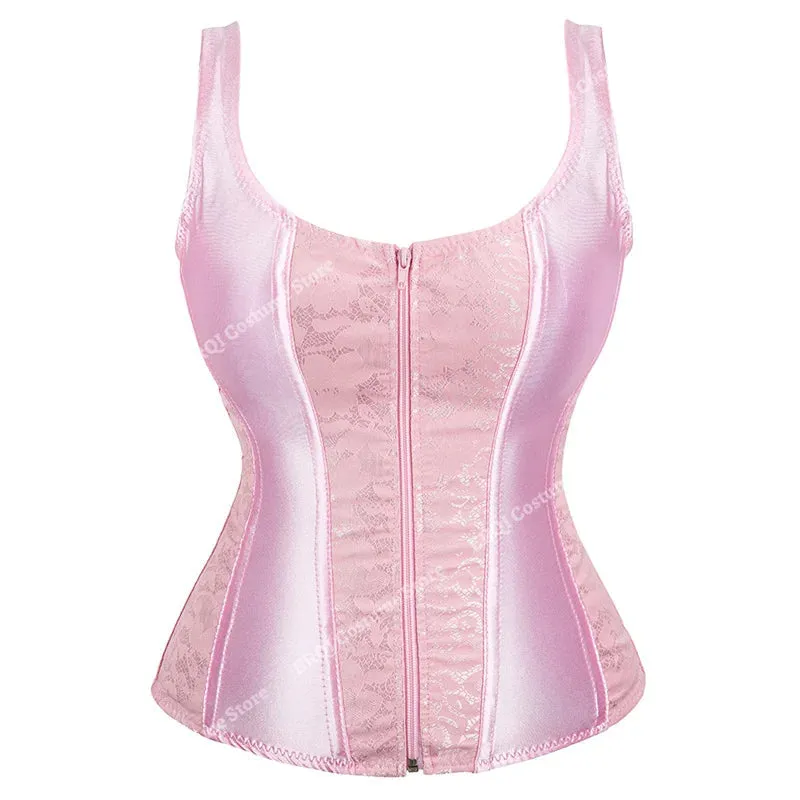 S Overbust Corset Top with Straps Jacquard Corset Bustier Zipper Plus Size for Women Corset Dress with Skirt Black Red purple