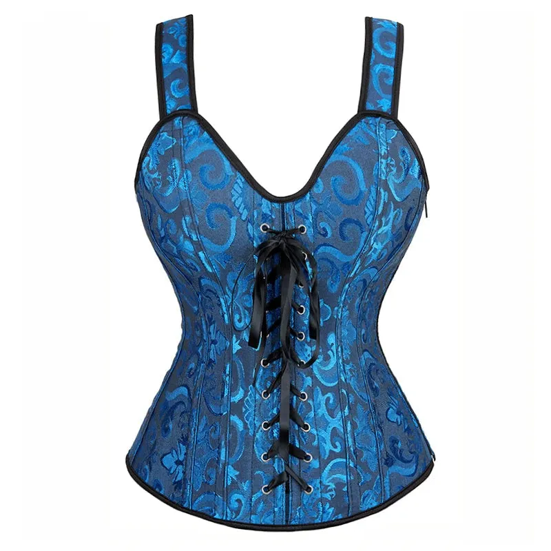 S Overbust Corset Top with Straps Jacquard Corset Bustier Zipper Plus Size for Women Corset Dress with Skirt Black Red purple