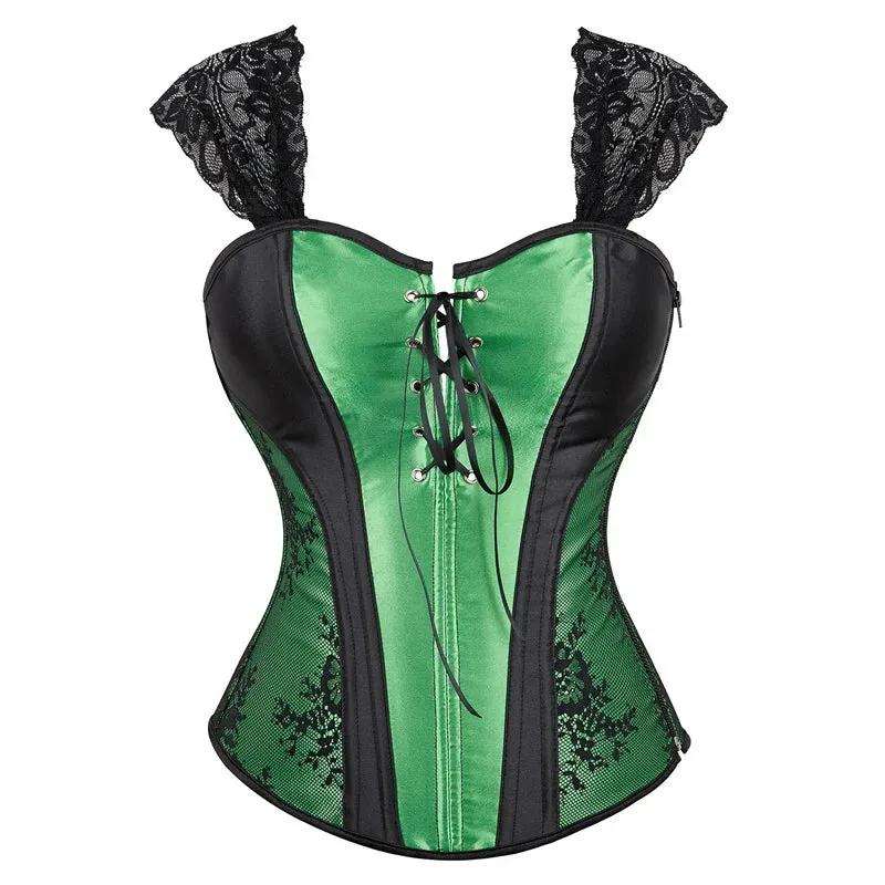 S Overbust Corset Top with Straps Jacquard Corset Bustier Zipper Plus Size for Women Corset Dress with Skirt Black Red purple