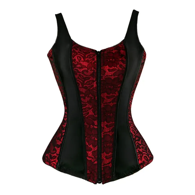 S Overbust Corset Top with Straps Jacquard Corset Bustier Zipper Plus Size for Women Corset Dress with Skirt Black Red purple